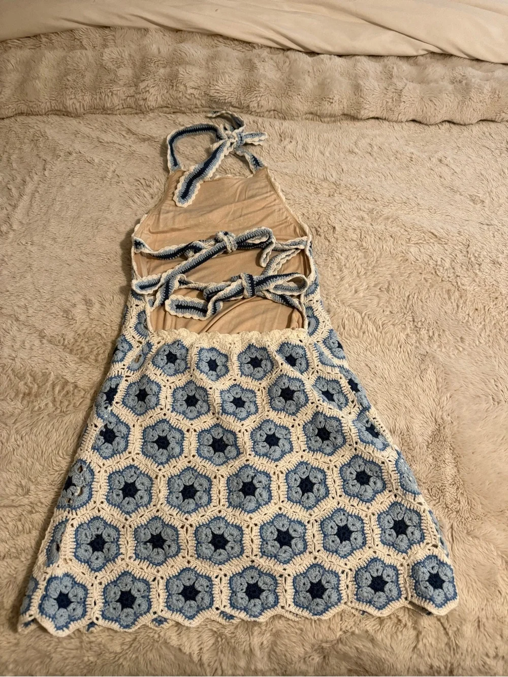 Show Me Your MuMu Blue and Cream Crochet Mini Dress - Picture 2 of 2